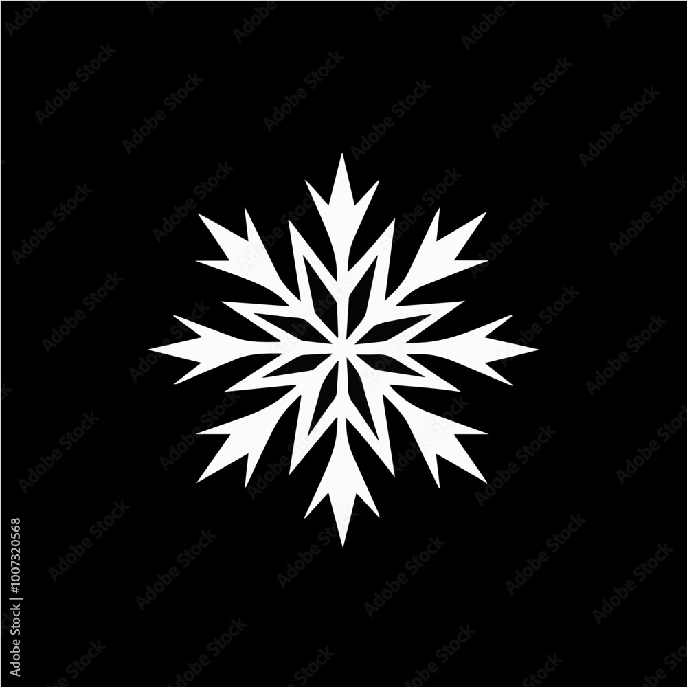 A sleek vector snowflake logo in white on black, featuring modern geometric lines. Perfect for seasonal branding and holiday projects. A sleek vector snowflake logo in white on black, featuring modern geometric lines. Perfect for seasonal branding and holiday projects.