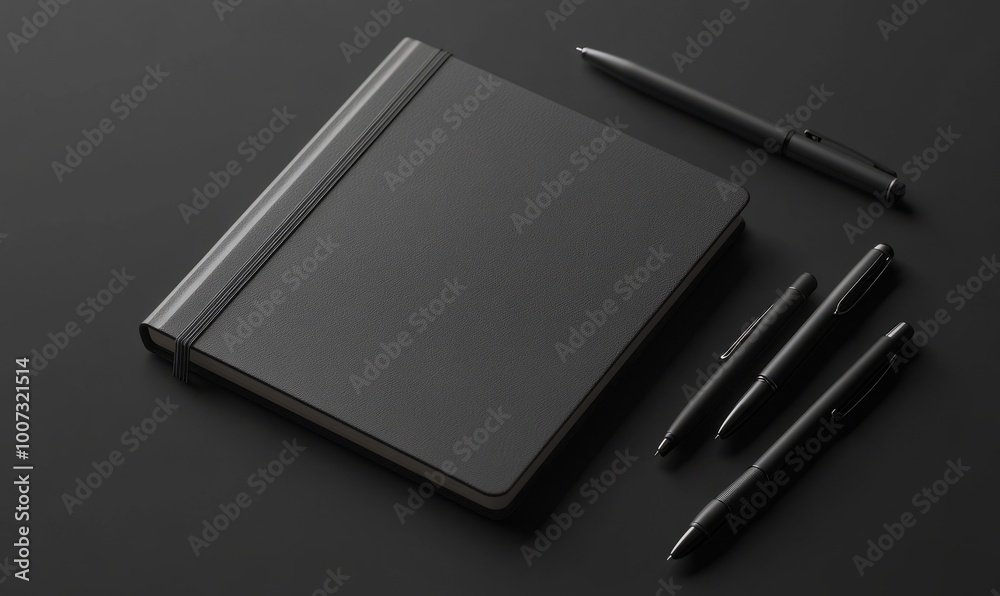 Realistic notebook and pen set mockup with custom branding Realistic notebook and pen set mockup with custom branding