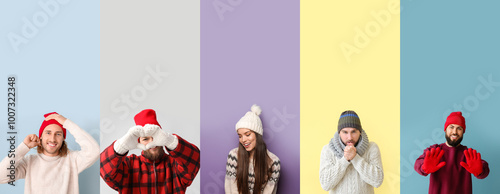 Set of young people in wint...