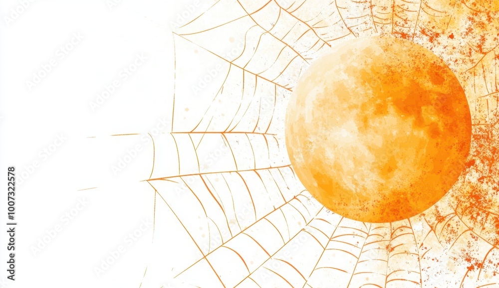 Obraz premium Halloween background with spider webs and a full moon range color scheme, white space on the left side Generative AI