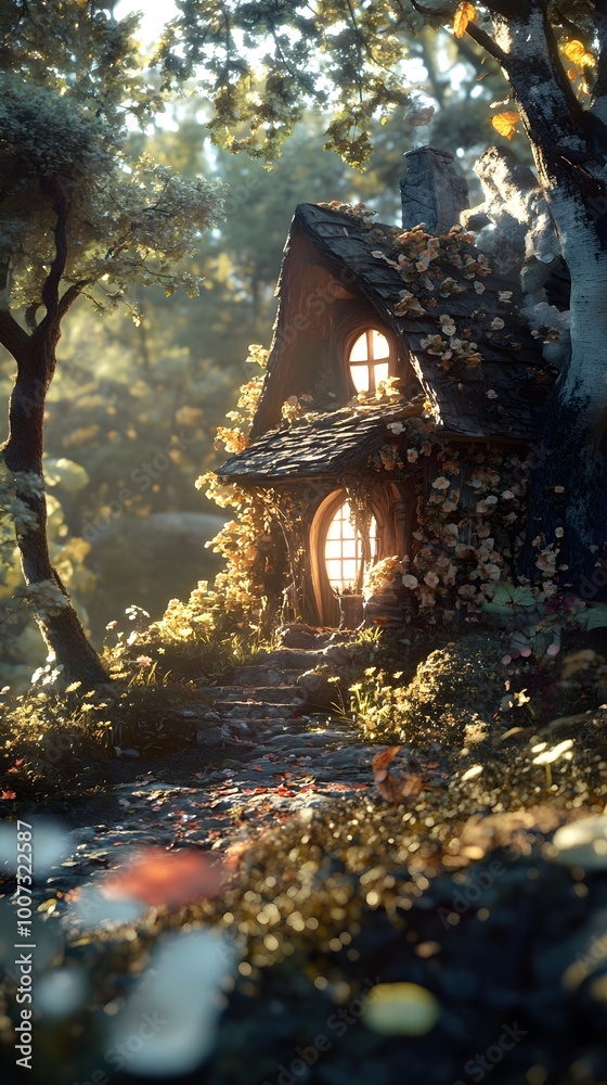 Fototapeta premium Magical fairy home nestled vibrant green forest picture
