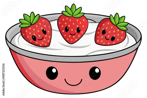 Homemade yogurt with strawberries on white background