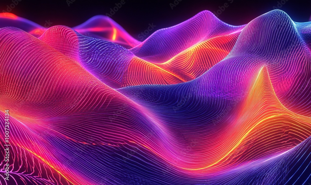 glowing neon abstract wavy holographic shapes glowing neon abstract wavy holographic shapes