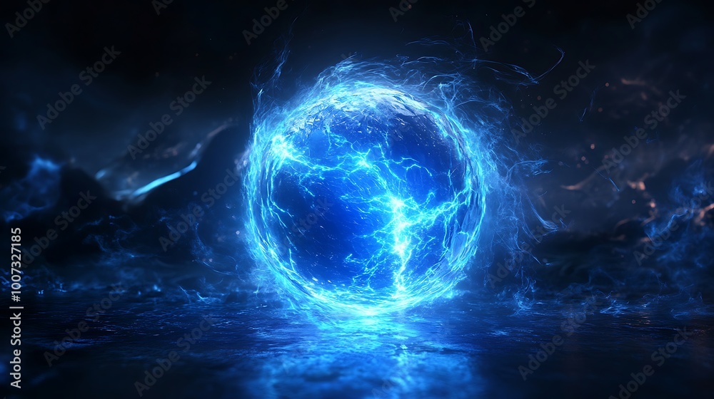 Abstract glowing blue sphere of energy, digital art, sci fi, fantasy Abstract glowing blue sphere of energy, digital art, sci fi, fantasy