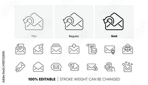 Newsletter, E-mail, Correspondence. Mail message line icons. Communication linear icon set. Line icons set. Vector