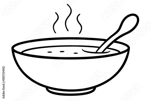 Tasty Steaming Bowl of Soup with a Spoon Captured in a Vibrant Vector Illustration

