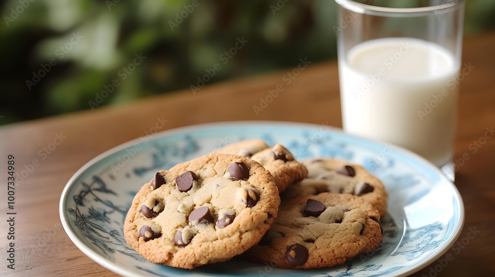 Chocolate chip cookies with a glass of milk Chocolate chip cookies with a glass of milk