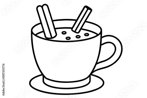 A cup of hot latte with a vibrant vector illustration of artful foam swirls
