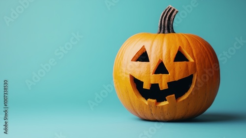 Classic carved jack-o'-lantern against a teal background, evoking a clean and minimal Halloween vibe.