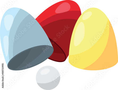 Thimblerig symbol. Shell and ball game cartoon icon