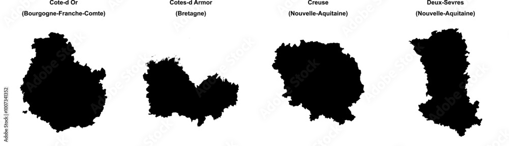 Cote-d Or, Cotes-d Armor, Creuse, Deux-Sevres outline maps Cote-d Or, Cotes-d Armor, Creuse, Deux-Sevres outline maps
