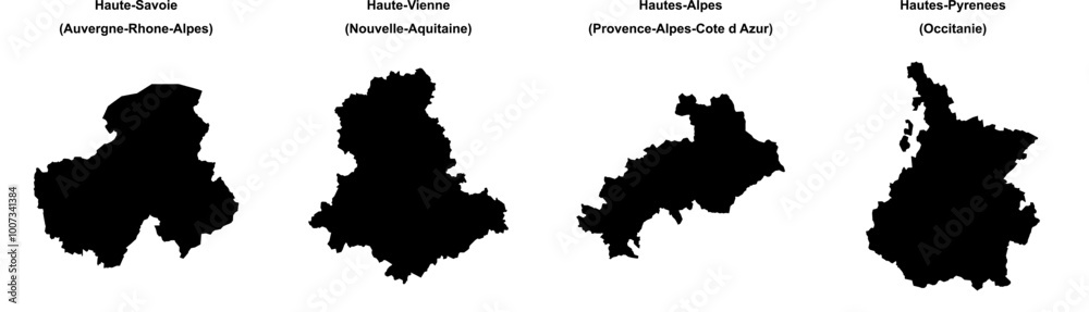 Haute-Savoie, Haute-Vienne, Hautes-Alpes, Hautes-Pyrenees outline maps Haute-Savoie, Haute-Vienne, Hautes-Alpes, Hautes-Pyrenees outline maps