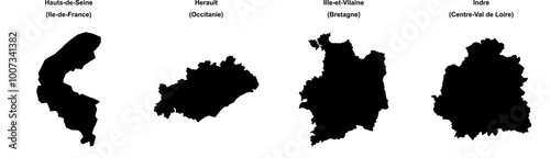 Hauts-de-Seine, Herault, Ille-et-Vilaine, Indre outline maps
