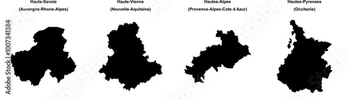 Haute-Savoie, Haute-Vienne, Hautes-Alpes, Hautes-Pyrenees outline maps