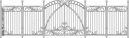 Decorative classic fence forgery. Iron park gates
