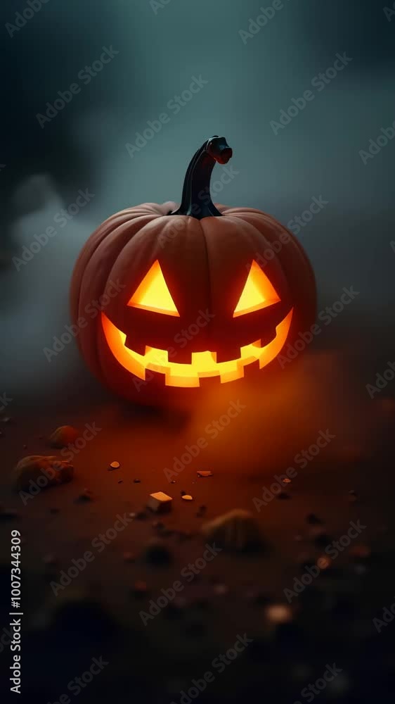 Pumpkin lantern on fog background, halloween concept