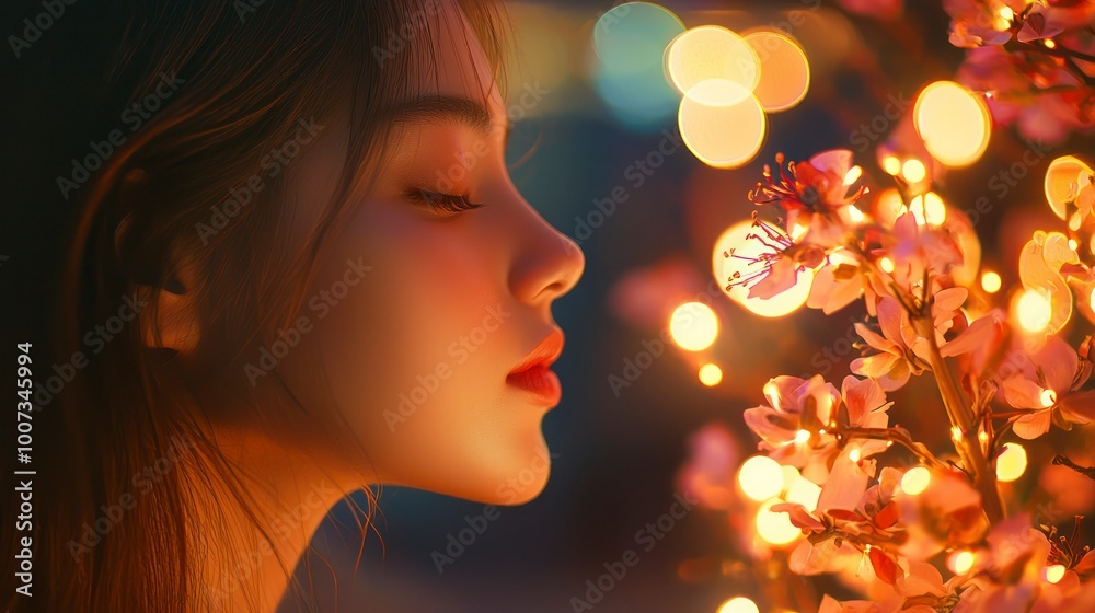 Portrait of a beautiful girl with flowers on a bokeh background Portrait of a beautiful girl with flowers on a bokeh background