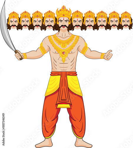 Ravan ten headed demon lord of Lanka from Ramayana isolated on transparent background for Dussehra festival decoration