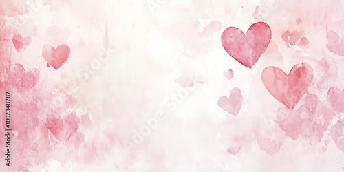 A soft and romantic abstract background featuring pink watercolor hearts scattered across a light, dreamy backdrop photo