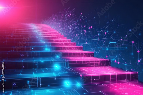 Wallpaper Mural Digital Staircase with Glowing Steps Representing Progress, Technology Advancement, and the Journey Towards Innovation Torontodigital.ca
