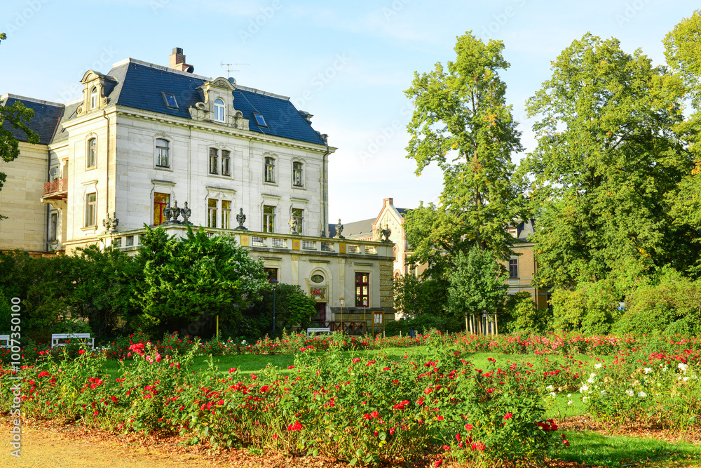 Obraz premium View of beautiful building and flowers on sunny day