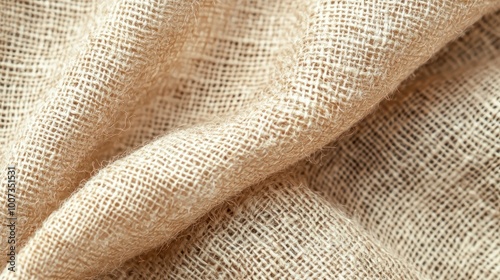 Beige linen fabric texture background with natural woven pattern photo