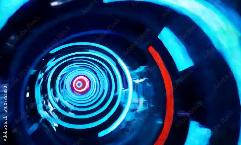 Abstract flight in retro neon warp hyper space in tunnel
