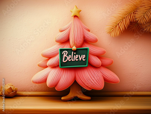 A pastel Christmas tree embodying the spirit of belief in a whimsical adult fairy tale setting