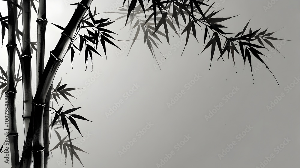 Naklejka premium black bamboo painting art wallpaper, large space for copy