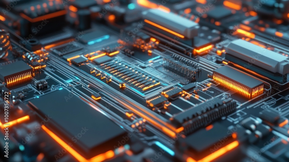 Circuit Board with Glowing Lines Circuit Board with Glowing Lines
