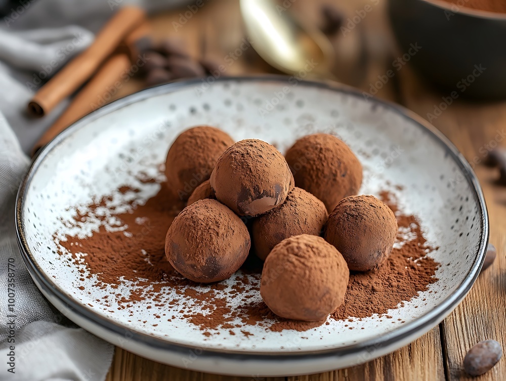 Chocolate truffles with cocoa powder