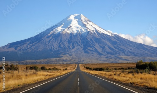 road leading to a snowcapped mountain