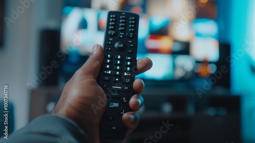 closeup of a hand holding a tv control