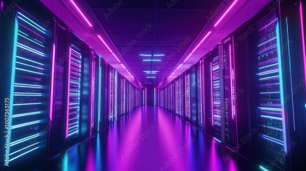 Neon Lights in Server Room Neon Lights in Server Room