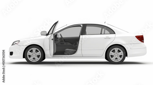 Isolated white car door on a white background with a defined clip path for visual clarity