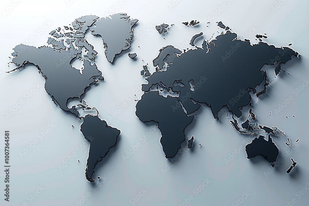 A modern representation of the world map is displayed in black ...