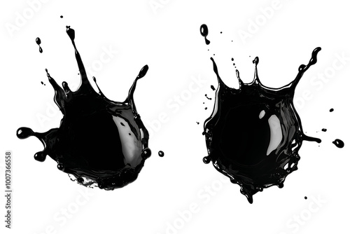 Deux éclaboussures d'encre noire sur fond transparent, PNG