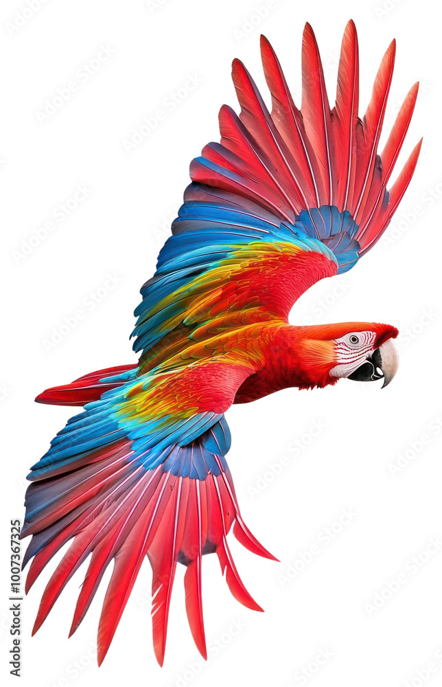 Fototapeta premium PNG A flying red macaw bird parrot colorful wildlife.