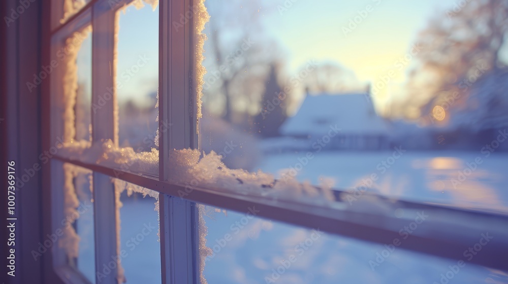Fototapeta premium Double glazed window condensation in winter causes of excessive moisture and seal failures