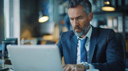 Focused Businessman Working on Laptop