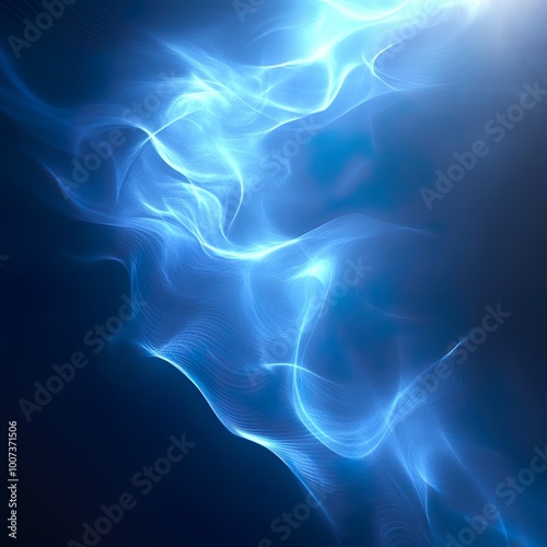 Shiny particles forming abstract blue wave technology inspired background