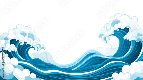 Blue ocean waves crashing with white foam.