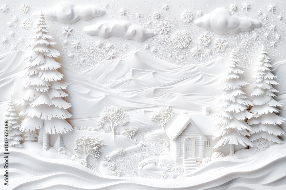Elegant traditional white Christmas greeting card with snowy landscape and winter elements Elegant traditional white Christmas greeting card with snowy landscape and winter elements
