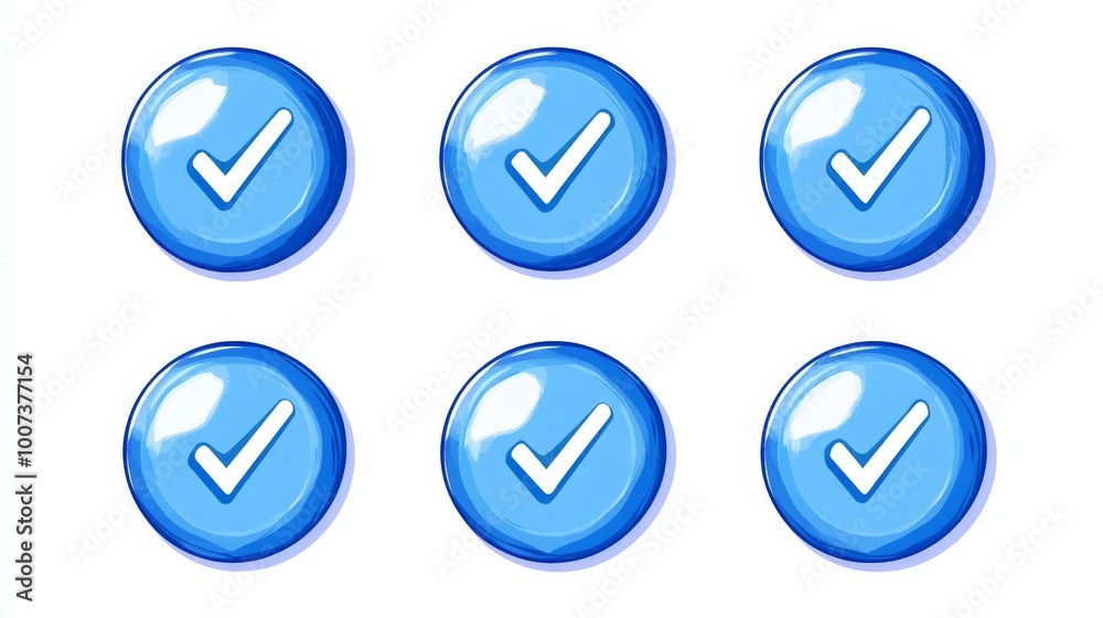 Six blue checkmark buttons. Six blue checkmark buttons.