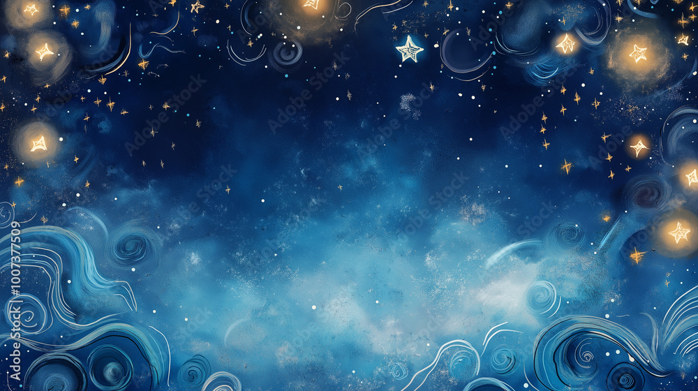 Dreamy starry night sky with swirling blue clouds and starlight Dreamy starry night sky with swirling blue clouds and starlight