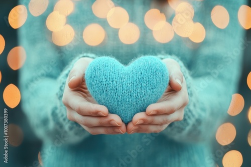 Close-up of hands offering a heart-shaped object, symbolizing kindness and generosity, soft lighting with a deep depth of field, World Kindness Day  photo