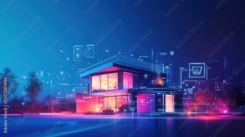Smart Home in Neon Cityscape