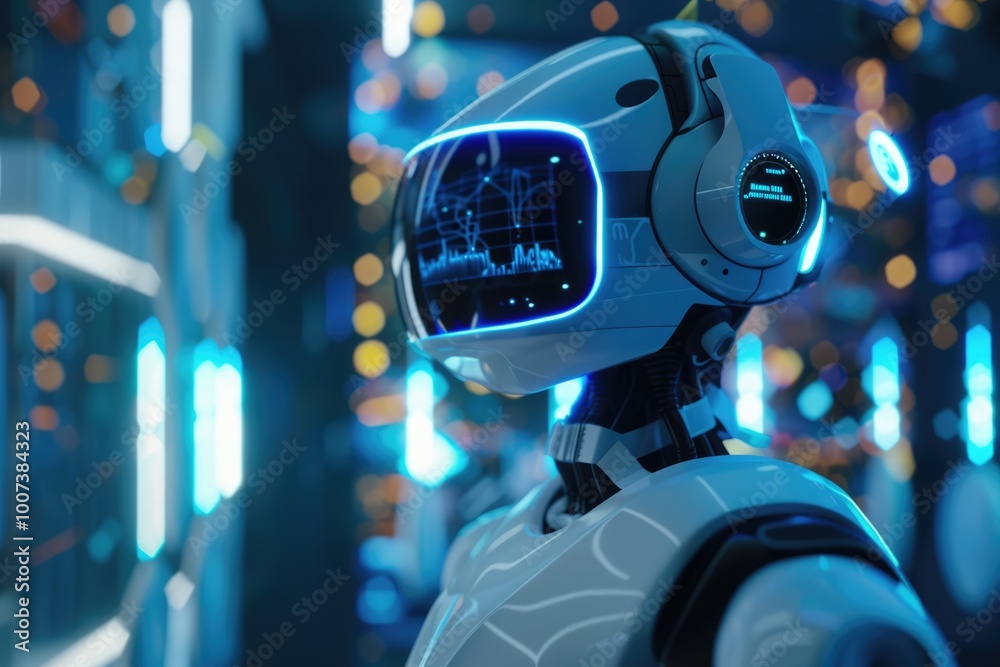 Businessman utilizes VR AI cloud computing big data and robots. Businessman utilizes VR AI cloud computing big data and robots.