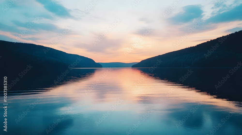 Obraz premium A calm lake reflecting the colors of the sunset