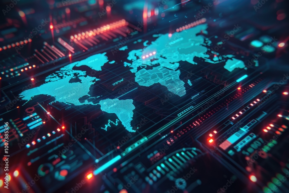 Obraz premium Data analysis with modern technology world map graphs icons.